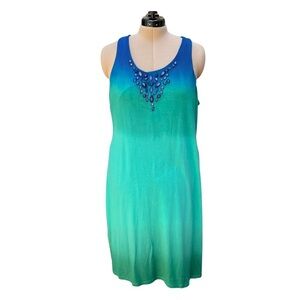 I.N.C. (XL - EUC)) Blue Green Ombré Midi Dress - Built in Bra